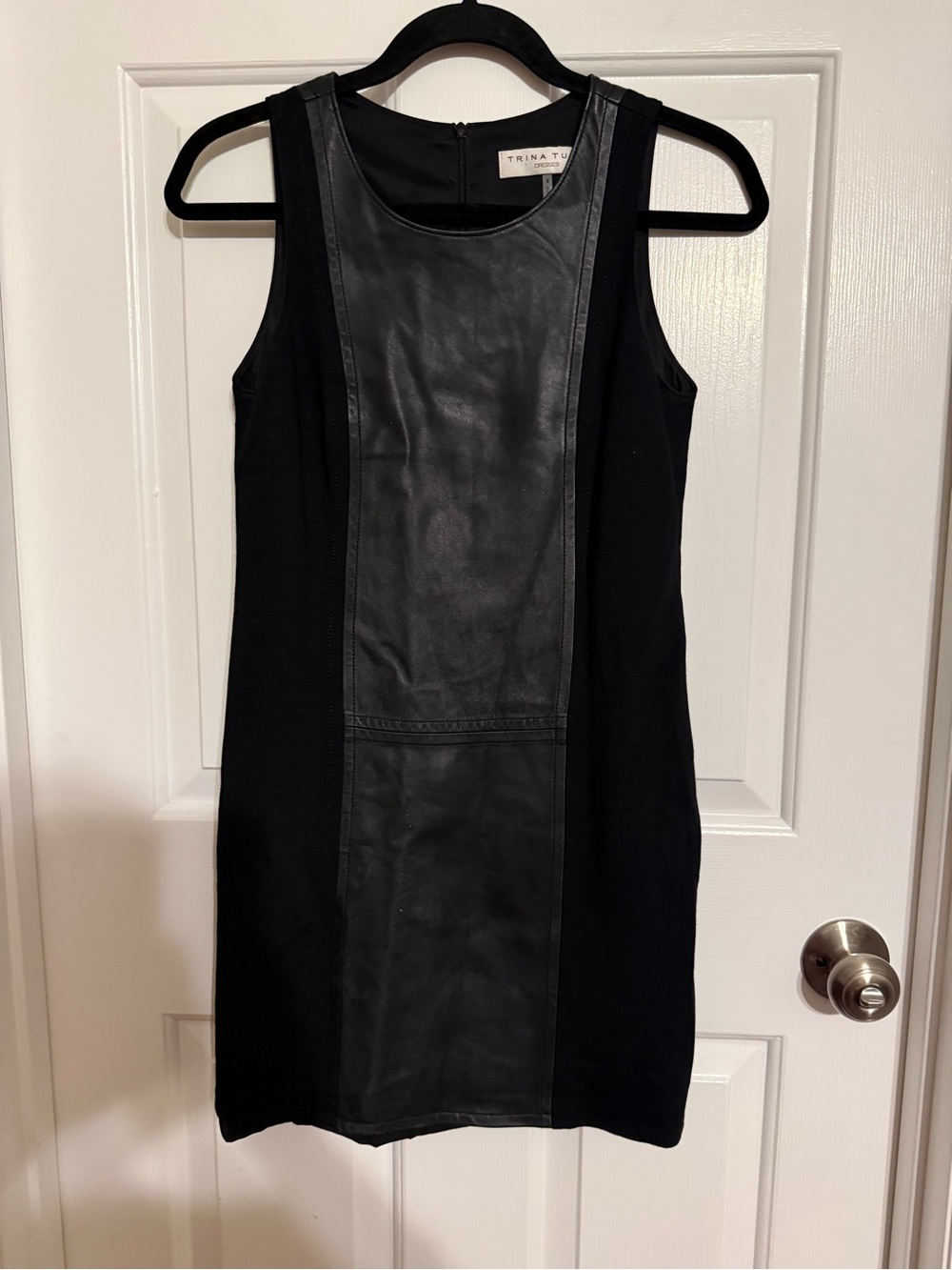 Trina Turk Black Genuine Leather Front Panel Sleeveless Shift Dress 2
